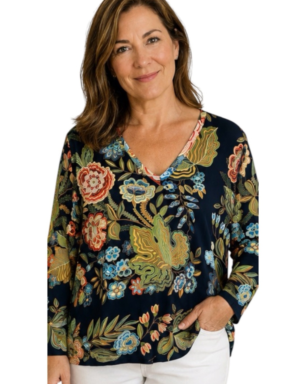 Etro Milano Viscose Blouse Vibrant Floral V-neck Italian Size 48 US Size 14 16
